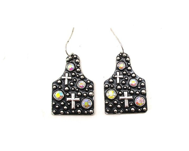 WESTERN CROSS CATTLE TAG EARRINGS