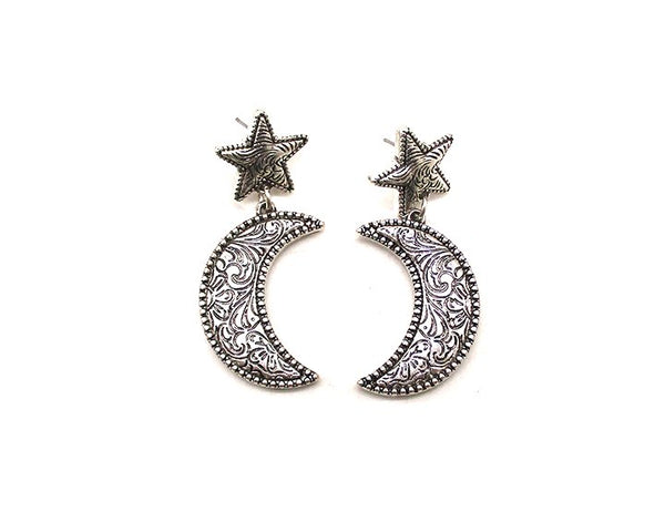 WESTERN MOON ENGRAVED DANGLE EARRINGS
