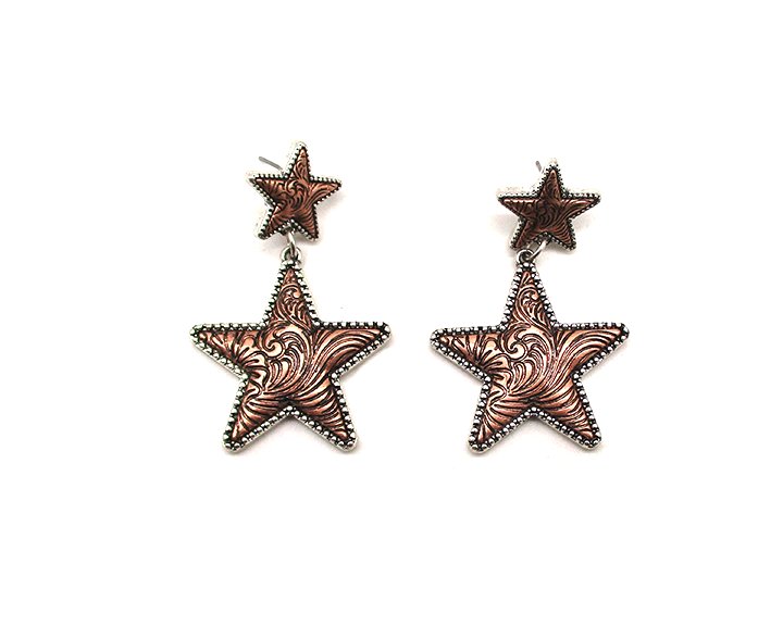 WESTERN STAR ENGRAVED DANGLE EARRINGS