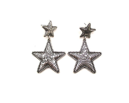 WESTERN STAR ENGRAVED DANGLE EARRINGS
