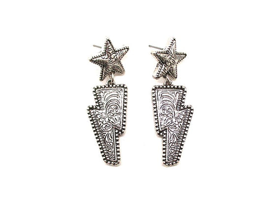 WESTERN THUNDER BOLT ENGRAVED DANGLE EARRINGS