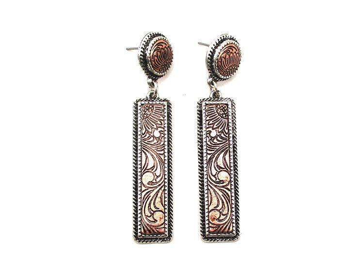 WESTERN BAR ENGRAVED DANGLE EARRINGS