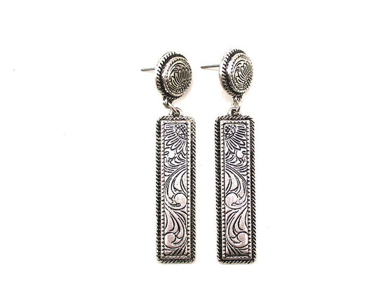 WESTERN BAR ENGRAVED DANGLE EARRINGS