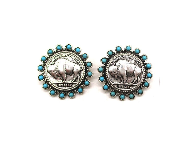 WESTERN BUFFALO COIN TURQUOISE EARRINGS