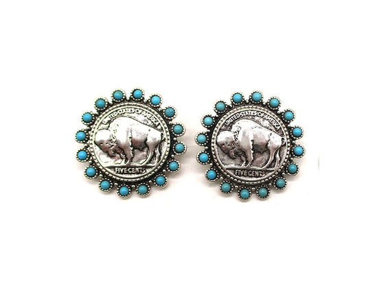 WESTERN BUFFALO COIN TURQUOISE EARRINGS