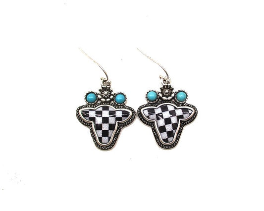 WESTERN CHECKER COWHEAD EARRINGS