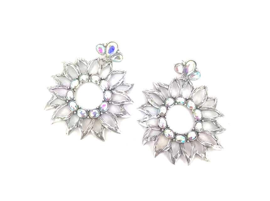 WESTERN LARGE CRYSTAL SUNFLOWER DANGLE EARRINGS