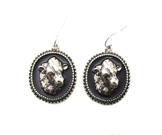 Western Portrait Cow Head Earring