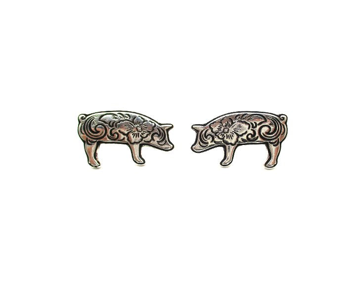 Western Etched Pig Post Earring