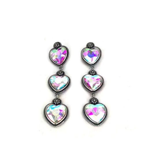 Western Crystal 3 Dangle Heart Earring