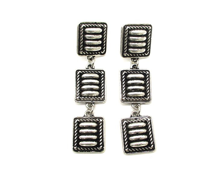 Western 3 Square Concho Dangle Earring