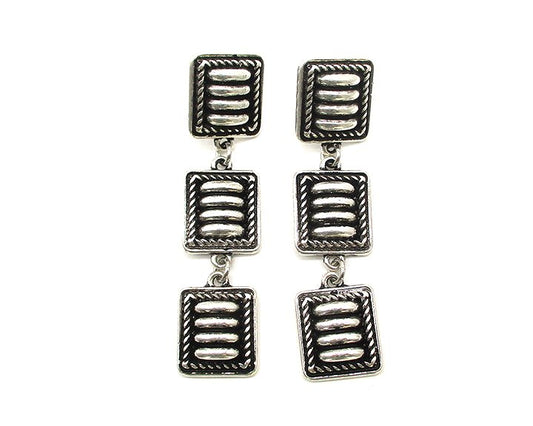 Western 3 Square Concho Dangle Earring