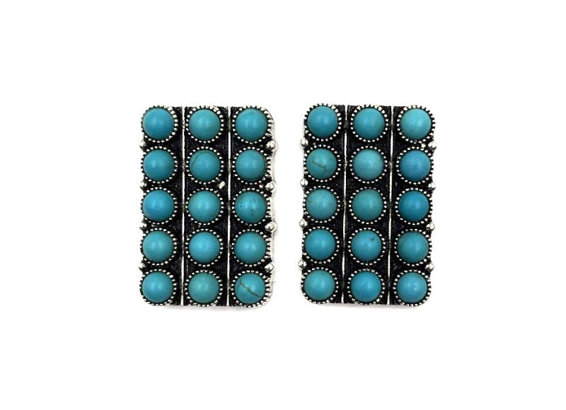Western Rectangle Turquoise Stone Bubble Earring
