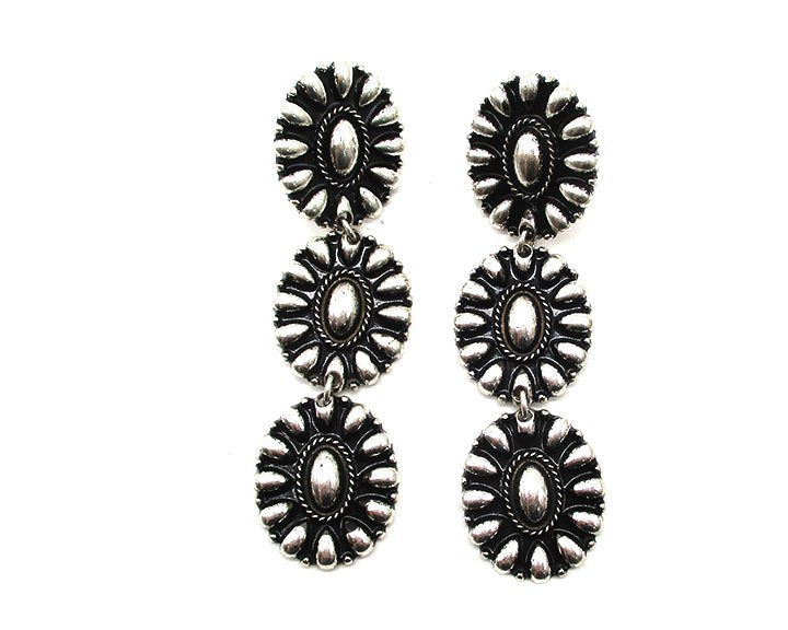 Western Oval Concho 3 Dangle Earring