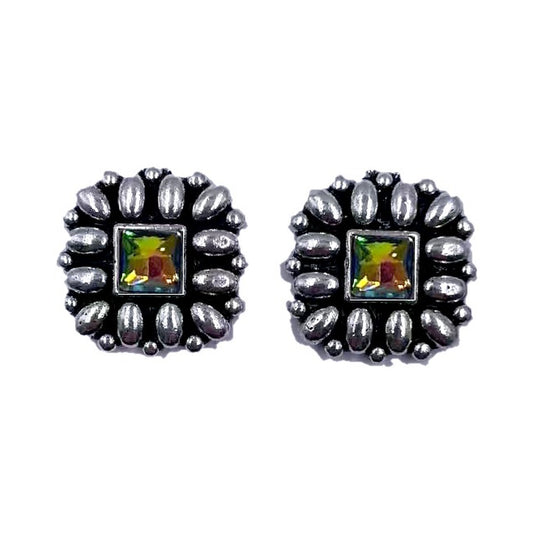 Western Square Flower Concho Earrings