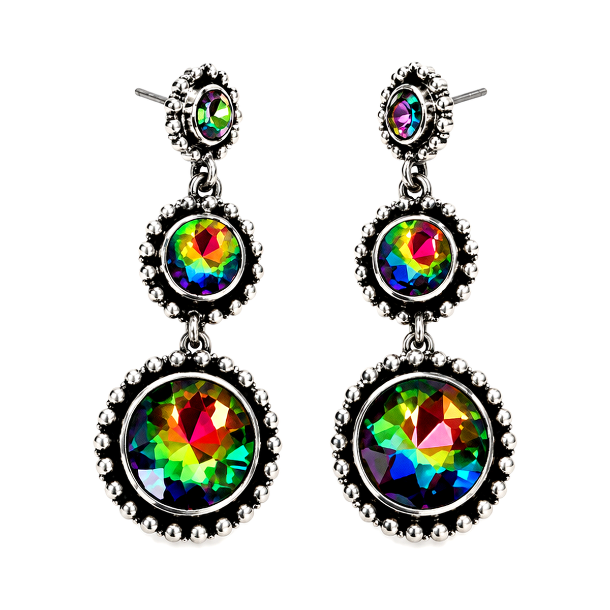 Western 3 Round Dangle Crystal Earrings