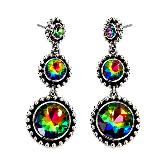 Western 3 Round Dangle Crystal Earrings