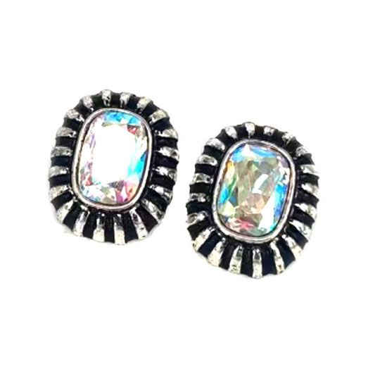 Western Crystal Rectangle Stud Earring