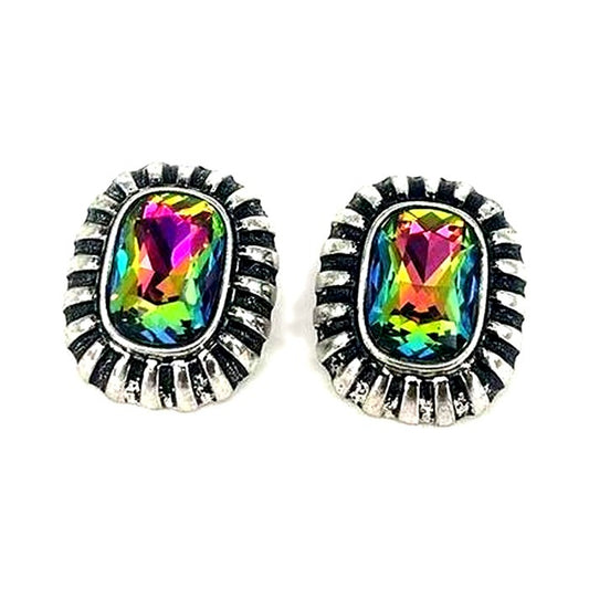 Western Volcano Crystal Rectangle Earring