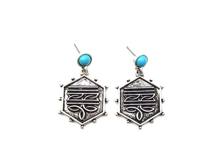 Western Hexagon Boot Stitch Earring