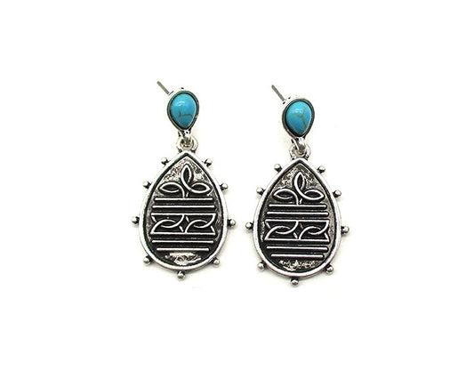 Western Teardrop Boot Stitch Earring