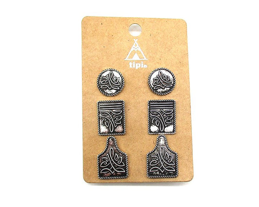Western Bluebell Boot Stitch 3 Pair Earring Set