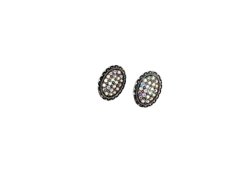 Western Small AB Oval Concho Earring