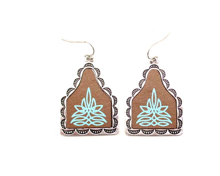 Western Boot Stitch Cattle Tag Dangle Earring