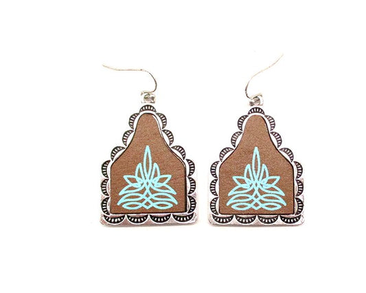 Western Boot Stitch Cattle Tag Dangle Earring