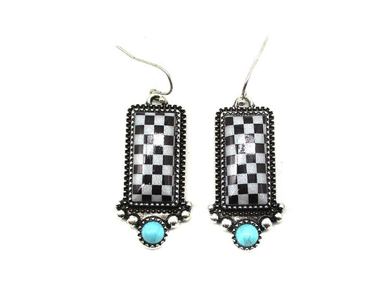 Western Checkered Bar Dangle Earring