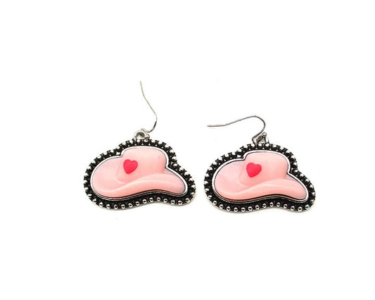 Western Pink Cowboy Hat Dangle Earring