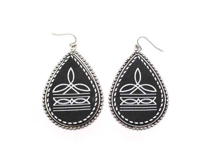 Western Boot Stitch Teardrop Earring