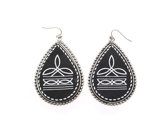 Western Boot Stitch Teardrop Earring