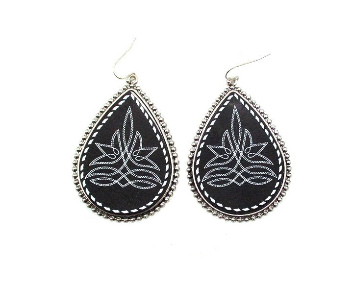 Western Bluebell Boot Stitch Teardrop Earring