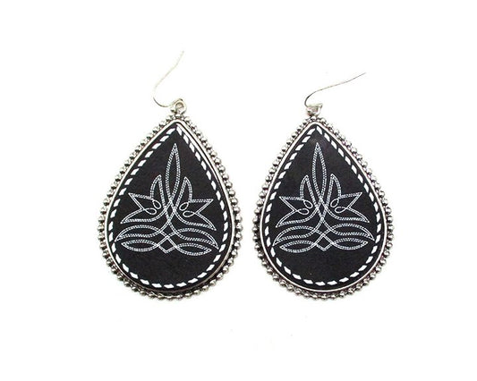 Western Bluebell Boot Stitch Teardrop Earring