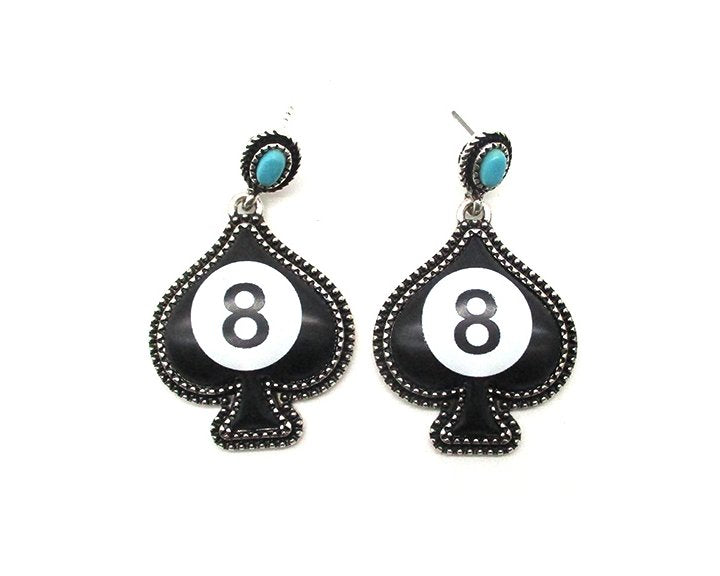 Spade Eight Ball Turquoise Dangle Earring
