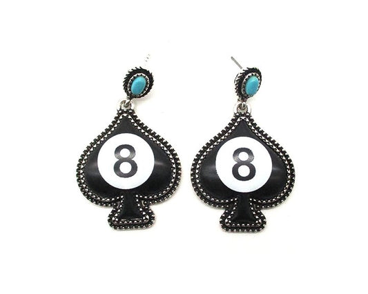 Spade Eight Ball Turquoise Dangle Earring