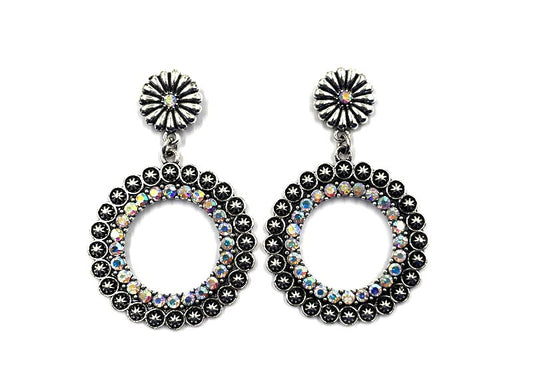 Western Round AB Stone Dangle Earring