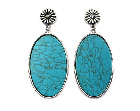 Western Large Turquoise Oval Dangle Earring