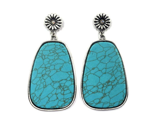 Western Large Turquoise Trapezoid Dangle Earring