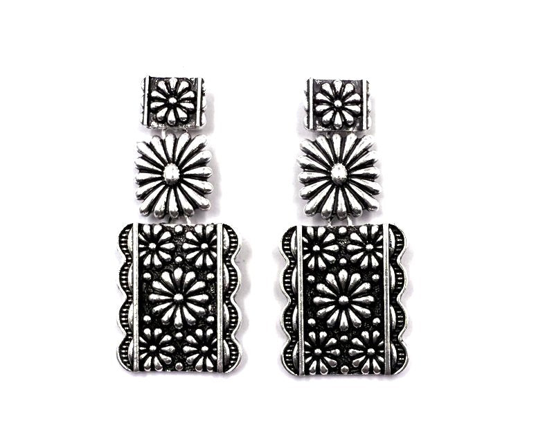 Western Rectangle Flower 3 Dangle Earring