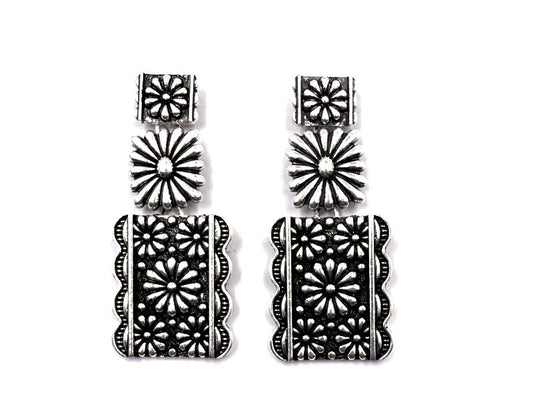 Western Rectangle Flower 3 Dangle Earring
