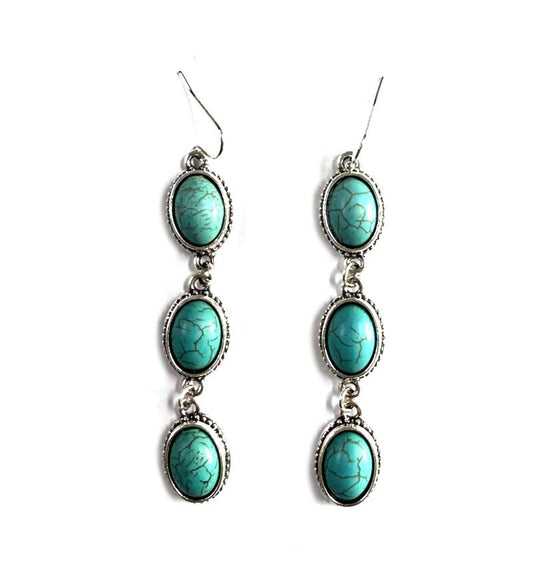 Western Oval Turquoise Stone 3 Dangle Earring