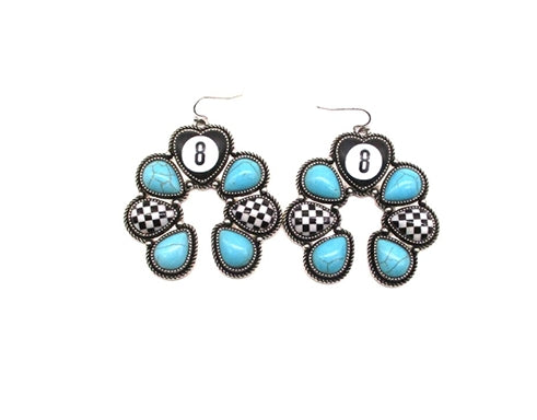 Western Checkered 8 Ball Naja Dangle Earring