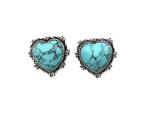 Western Turquoise Heart Post Earring