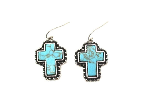Western Turquoise Cross Dangle Earring