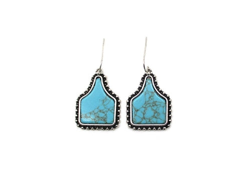 Western Turquoise Cattle Tag Dangle Earring