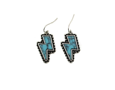 Western Turquoise Thunderbolt Dangle Earring