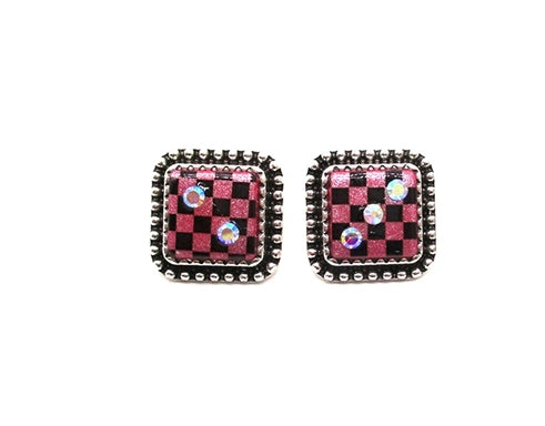Checkered Dice AB Stone Post Earring