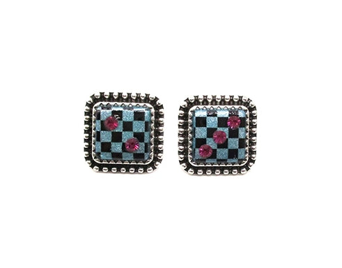 Checkered Dice AB Stone Post Earring